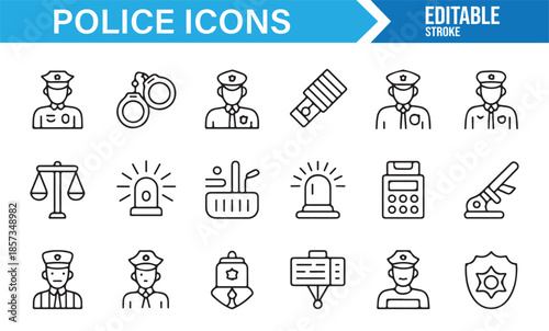 Law enforcement officer and justice minimal line icons