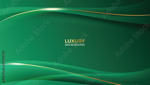Waves Abstract Luxury Green Background with Elegant Shiny Golden Lines, Geometric Layers, and Premium Modern Design