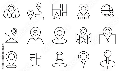 Location pin icons vector set. Outline icon of map and location mark icon and symbol. Vector illustration.