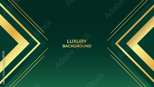 Abstract Luxury Green Background with Elegant Shiny Golden Lines, Geometric Layers, and Premium Modern Design
