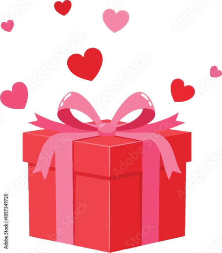 Vibrant pink gift box with hearts for Valentine's Day or love