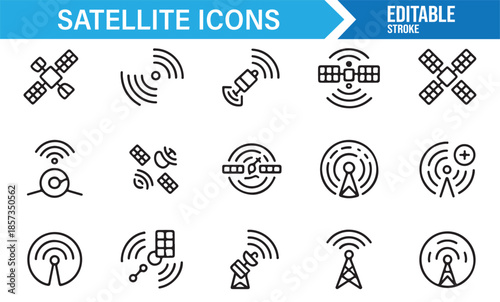 Satellite tracking and communication minimal icon set