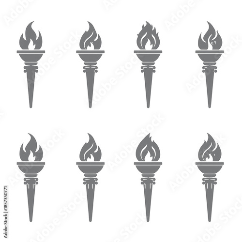 Gray torches with flames on isolated on a transparent background black background symbols