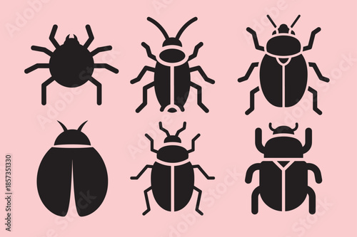   6 Collection of insect silhouettes vector.