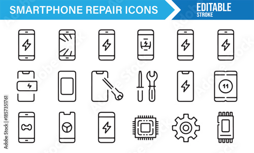 Mobile repair technician and phone service line symbols