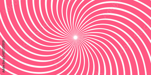 Candy color sunburst background. Pink rotating sunbeams design wallpaper. Colorful spinning lines for template, banner, poster, flyer. Sweet cartoon swirl or whirlpool. Vector backdrop