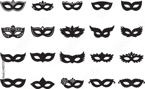 Mardi Gras carnival masquerade mask set black silhouette vector collection
