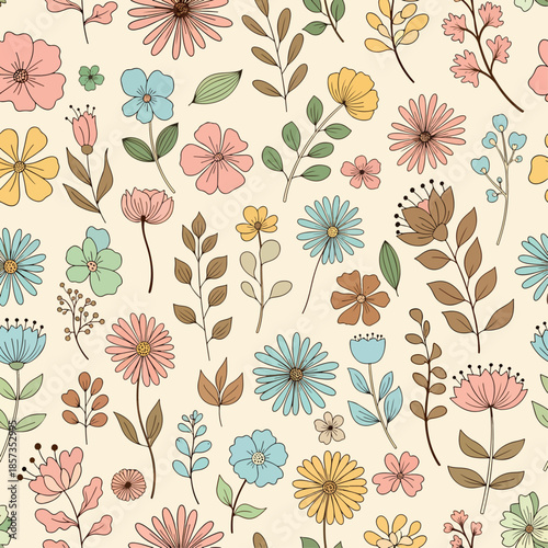 Vintage Floral summer seamless pattern with simple flower. Can be used for fabric, wrapping paper, scrapbooking, textile, banner and other design.