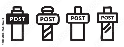 Four distinct post icons with the word POST clearly displayed on each, representing various communication and social media concepts in a simple graphic style.