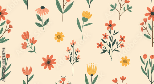 Floral summer seamless pattern with simple flower. Can be used for fabric, wrapping paper, scrapbooking, textile, banner and other design.