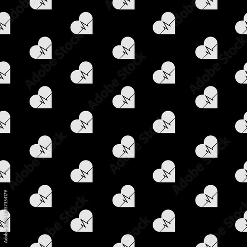 Heartbeat, heart beat pulse seamless pattern isolated on black background