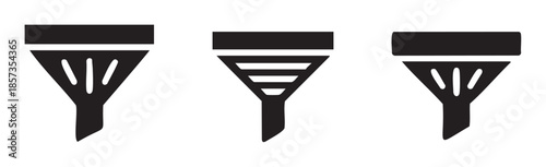 Three black funnel filter icons representing data organization, sorting, and optimization processes in a clean, minimalist graphic design.