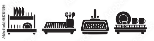 Kitchen dish drying and washing equipment silhouettes are essential for maintaining a clean and organized home kitchen environment.