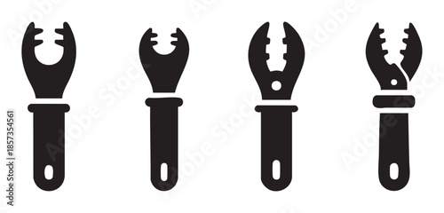 Various hand tools wrench pliers spanner icons, a collection of essential equipment for mechanical work, repair, and construction projects.