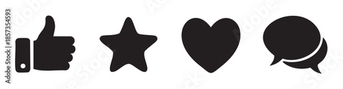 Social media feedback icons representing like, favorite, love, and comment are essential for user engagement and interaction on digital platforms.
