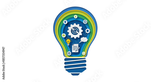 Lightbulb Idea Concept: Gears, Brainstorming, Innovation, Planning, and Solutions