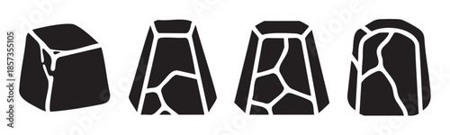 Four abstract cracked stone shapes with organic white lines creating a striking visual pattern, perfect for modern design elements or graphic resources.