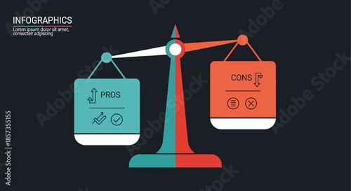 Pros and Cons Balance Scale Infographic with Checkmarks and Crosses