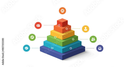 Colorful Step Pyramid with Icons: Business Growth, Marketing Funnel, Strategy, Hierarchy