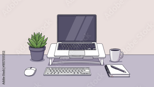 Minimalist workspace with laptop and plants on a tidy desk.