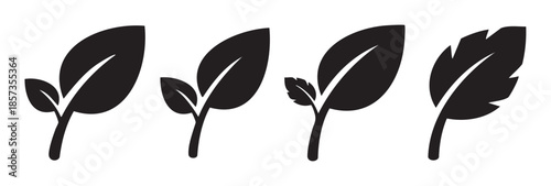 Plant leaves icons set simple graphic vector illustration depicting various stages of growth and natural elements for eco-friendly designs.