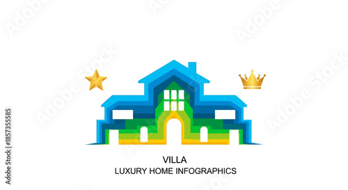 Luxury Villa Infographic Icon with Star and Crown - Modern House Design