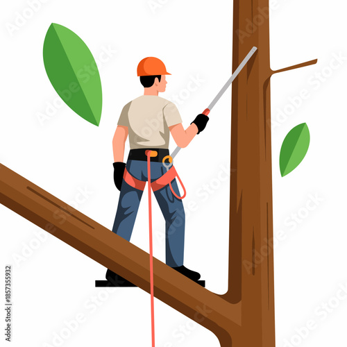 A skilled arborist climbs a tree using safety gear, demonstrating expertise in tree trimming while ensuring safety and professionalism in the natural environment.