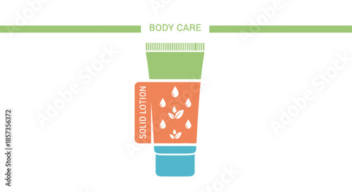 Solid Lotion Body Care Tube with Leaves and Water Drops Icon, Natural Organic Product
