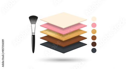 Makeup brush and color swatches for foundation and blush, beauty product selection