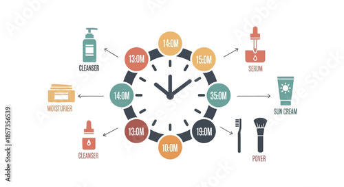 Daily Skincare Routine Schedule Clock with Icons