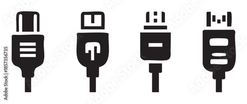 USB connectors vector illustration set of different types of universal serial bus plugs and ports for electronic device connections and data transfer technology.