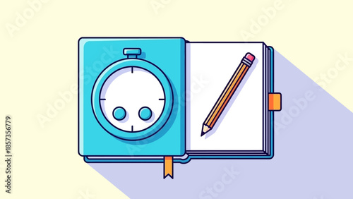 Time Management and Study Planning Scene with Notebook and Stopwatch.
