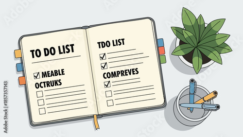 Open Notebook To Do List with Planner and Compass Arrangement.