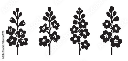 Stylized black flower silhouettes create a charming and versatile graphic design element collection, perfect for spring, nature, and decorative projects.