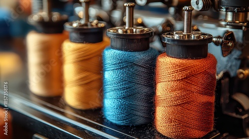 The heart of the textile industry, a factory hummed with activity, threads of cotton and yarn intertwining in a symphony of color, workers' hands deftly manipulating the machinery, creating 