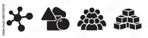 Abstract conceptual icons representing diverse ideas and structures for modern design, perfect for illustrating complex concepts in technology, business, and science.