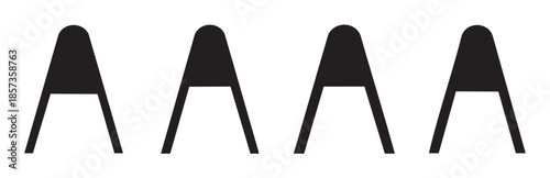 Four stylized black letter A symbols are arranged in a clean, minimalist row, representing a fundamental element of typography and communication.