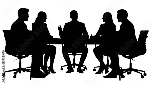 Professional business people silhouettes in a productive meeting at a conference table