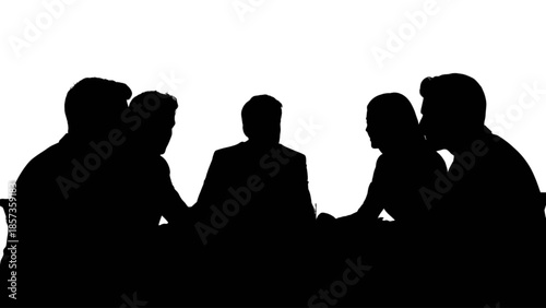 Silhouette of a diverse group of people engaged in a professional business meeting or discussion