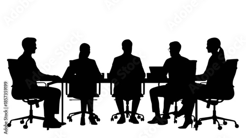Silhouettes of diverse professionals engaged in a productive business meeting around a conference table