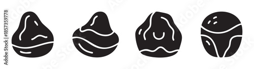 Abstract organic shapes are depicted in a simple graphic illustration featuring black irregular forms with flowing white lines, creating a modern minimalist design.