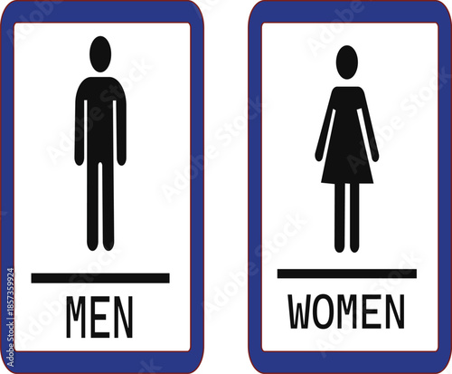 Restroom toilet icon set. A modern minimalist toilet logo showing a male figure on the left and a female figure on the right, separated by a vertical line, designed in clean black.