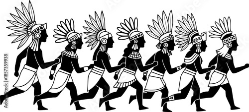 mayan and aztec tribal warrior masks, black vector art set