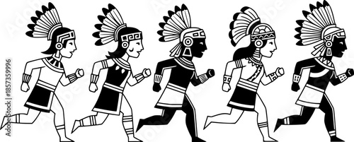 mayan and aztec tribal warrior masks, black vector art set