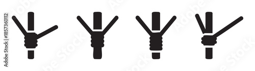 Abstract grip holding multiple sticks icon set illustrating various ways to secure and support objects with a firm grasp and extending elements.