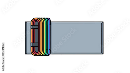 Colorful Paperclip Bound Blue Folder Office Scene.