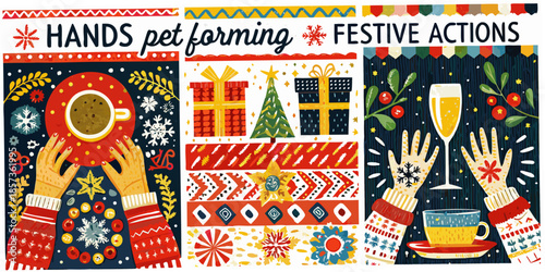 Festive hands and holiday illustrations a colorful collection for seasonal designs