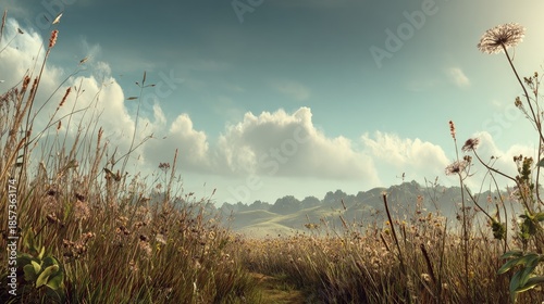 Scenic Countryside Meadow With Plants