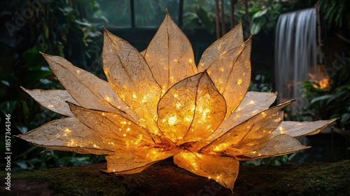 Illuminated Lotus Flower Display In Botanical Garden