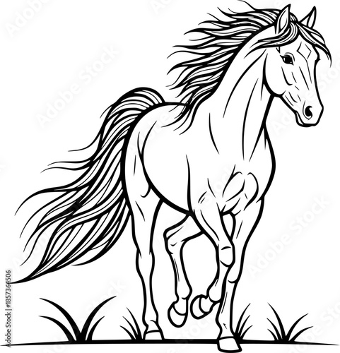 Vector Horse Black And White Running Illustration Design